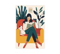 Stampa artistica da parete con stampa su tela con immagine di una donna e un gatto che si gode di un comodo, decorazione artistica da parete per soggiorno e camera da letto, 20 x 30 cm