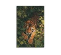 Stampa artistica da parete con tigre che fa un pisolino nella giungla, stampa accogliente, poster con natura, immagine artistica da parete moderna da appendere (50 x 75 cm)