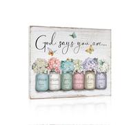 Stampa artistica da parete con versi della Bibbia: Dio dice che sei con fiori in barattolo di vetro con citazioni cristiane, regalo per donne e ragazze, decorazione per camera da letto, 30,5 x 38,1 cm