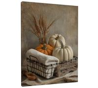 Stampa artistica da parete con zucca autunnale, stampa su tela rustica arancione bianca, accogliente opera d'arte estetica autunnale per soggiorno, camera da letto, bagno, cucina, tela avvolta 20 x 25