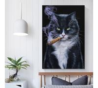 Stampa artistica da parete divertente per bagno con gatto smoking con sigaro, per camera dei ragazzi e ragazze, 60 x 90 cm