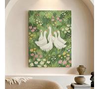 Stampa artistica da parete floreale primaverile, anatra bianca e verde, decorazione astratta della natura per soggiorno, camera da letto, bagno, tela avvolta 30,5 x 40,6 cm