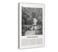 Stampa artistica da parete in bianco e nero con paesaggi della città del Nord Yorkshire in Inghilterra, decorazione artistica da parete, per casa, bar, ristorante, garage, caffetteria, idea regalo, 50