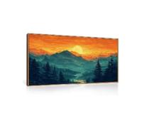Stampa artistica da parete in stile boho-mountain, stampa artistica acquerello con foresta, alba, natura e bosco, per soggiorno, camera da letto, ufficio, cornice 50x100 cm