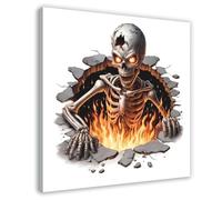 Stampa artistica da parete in stile gotico con teschi morti e fiamme che si spezzano, stampa artistica da parete per soggiorno, camera da letto, 70 x 70 cm