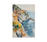 Stampa artistica da parete in stile vintage con costa delle Cinque Terre delle Cinque Terre, decorazione artistica da parete per soggiorno, camera da letto, 20 x 30 cm