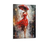 Stampa artistica da parete in tela con donna astratta per camera da letto vestito rosso che cammina in strada Graffiti figura decorazione da parete poster per la stanza estetica
