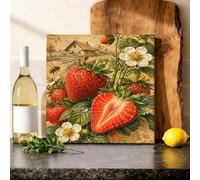 Stampa artistica da parete in tela con fragole, stile vintage, rustico, con api estive, colore rosso, da appendere alla parete, per sala da pranzo, bagno, ristorante, camera da letto, 30,5 x 30,5 cm