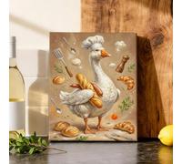 Stampa artistica da parete in tela con oche, stile rustico, con cappello da chef, senza marrone, da appendere, per sala da pranzo, bagno, ristorante, camera da letto, 20 x 25 cm