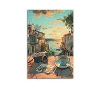 Stampa artistica da parete moderna su tela, poster da viaggio, città costiera, tempo libero, scena mediterranea, quadro decorativo, 40 x 60 cm, senza cornice