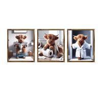 Stampa artistica da parete per bagno con mucca delle Highlands, decorazione per il bagno della fattoria, stampe artistiche su tela, immagini rustiche per il bagno, decorazione da parete con stampa di