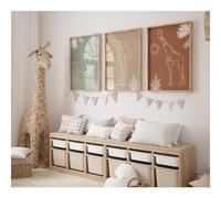 Stampa artistica da parete per cameretta dei bambini, motivo: animali della giungla, stile bohémien, minimalista, con elefante, giraffa, leone, per camera da letto, 30,5 x 40,6 cm, senza cornice, set