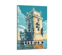 Stampa artistica da parete, poster da viaggio retrò con Torre di Lisbona, Torre di Belém, decorazione moderna per soggiorno, 20 x 30 cm