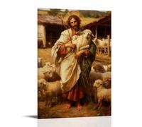 Stampa artistica da parete rinascimentale con Gesù Cristo e il buon pastore Gesù, stampa HD, poster retrò dipinto moderno per casa, camera da letto, camera da letto, decorazione estetica, dimensioni