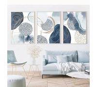 Stampa artistica da parete scandinava con acquerello, forme geometriche blu e oro, poster per la decorazione della camera da letto e del soggiorno, 60x80cmx3, senza cornice.