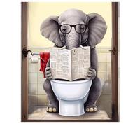Stampa artistica da parete senza cornice con elefante seduto sul water che legge giornale 28 x 35 cm, stampa allegra con animali e divertente decorazione per il bagno. Regalo unico per Natale