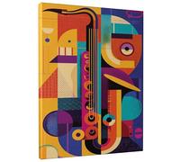 Stampa artistica da parete su tela astratta con sassofono, stampe geometriche colorate con musica jazz, decorazione moderna da parete per soggiorno, camera da letto, sala della musica, tela avvolta