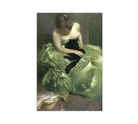 Stampa artistica da parete su tela bianca con John Alexander The Green Dress per casa, scuola, ufficio, senza cornice, 60 x 90 cm