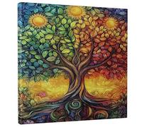 Stampa artistica da parete su tela con albero della vita autunnale, stampe colorate con foglie arcobaleno, vivace arte da parete per casa, soggiorno, camera da letto, ufficio, benessere, 20,3 x 25,4