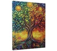Stampa artistica da parete su tela con albero della vita autunnale, stampe colorate con foglie arcobaleno, vivace arte da parete per casa, soggiorno, camera da letto, ufficio, benessere, 40,6 x 50,8
