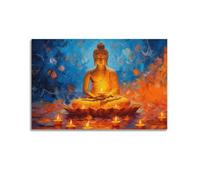 Stampa artistica da parete su tela con Buddha, decorazione da parete con statua di Buddha e candele, per meditazione, spirito, bagno, yoga, decorazione per stanza da 20 x 30 cm