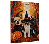 Stampa artistica da parete su tela con cane di Halloween, ritratti di animali spettrali arancioni e neri, graziosa decorazione per soggiorno, camera da letto, ufficio, casa festiva estetica 40,6 x
