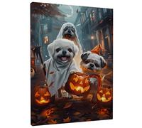 Stampa artistica da parete su tela con cane di Halloween, stampa di fantasmi di animali arancioni e neri, fantasiosa decorazione da parete per soggiorno, camera da letto, ufficio, tela avvolta 40,6 x