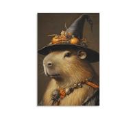 Stampa artistica da parete su tela con Capybara che indossa un cappello da strega, divertente, vintage, per Halloween, per soggiorno, camera da letto, bagno, ufficio, casa, 30 x 45 cm