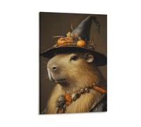Stampa artistica da parete su tela con Capybara che indossa un cappello da strega, divertente, vintage, per Halloween, per soggiorno, camera da letto, bagno, ufficio, casa, 30 x 45 cm