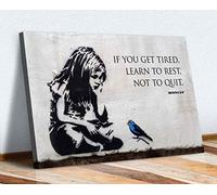 Stampa artistica da parete su tela con citazione di Banksy Girl Blue Bird (60 cm x 40 cm), per soggiorno