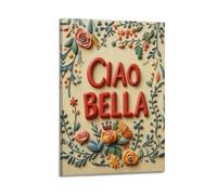 Stampa artistica da parete su tela con citazione italiana in stile retrò Ciao Bella, colore rosso e blu, stampa Y2K, poster decorativo per camera da letto o per camera da letto, 40 x 60 cm
