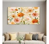 Stampa artistica da parete su tela con cornice in stile rustico con calendula, decorazione da parete per camera da letto, soggiorno o ingresso, decorazione per la casa con ganci e chiodi, 120 x 80 cm