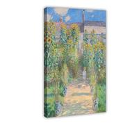 Stampa artistica da parete su tela con cornice "The Artist's Garden At Vetheuil" di Claude Monet, stampa artistica da parete con cornice, 50 x 75 cm