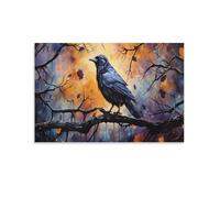 Stampa artistica da parete su tela con corvo nero su ramo dell'Accademia scura gotica per Halloween, decorazione artistica per soggiorno, camera da letto, bagno, ufficio, casa, 40 x 60 cm