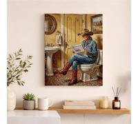 Stampa artistica da parete su tela con cowboy, decorazione rustica marrone gialla occidentale per bagno, soggiorno, camera da letto, estetica della casa di campagna, regalo per le vacanze, 40,6 x 50,8