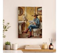 Stampa artistica da parete su tela con cowboy, decorazione rustica marrone gialla occidentale per bagno, soggiorno, camera da letto, estetica della casa di campagna, regalo per le vacanze, 30,5 x 40,6