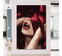 Stampa artistica da parete su tela con donna sexy dalle labbra rosse, decorazione da parete per camera da letto, poster artistico unico, immagini decorative per il bagno (80x120 cm/tela rivestita)