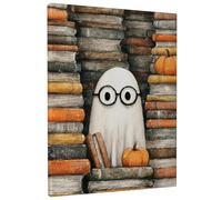 Stampa artistica da parete su tela con fantasma di Halloween, decorazione con zucca bianca e arancione, illustrazione con fantasma carino per soggiorno, camera da letto, ufficio, divertente estetica