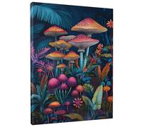 Stampa artistica da parete su tela con funghi vivaci, stampe colorate con natura fungina, decorazione da parete fantasia per soggiorno, camera da letto, estetica della casa, senza cornice, 30,5 x 40,6