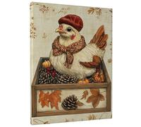 Stampa artistica da parete su tela con gallina autunnale, marrone caldo, decorazione rustica per la casa, stampa estetica per soggiorno, sala da pranzo, cucina, 40,6 x 50,8 cm