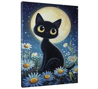 Stampa artistica da parete su tela con gatto al chiaro di luna, graziosa stampa di gattino, decorazione estetica magica per soggiorno, camera da letto, senza cornice, 40,6 x 50,8 cm