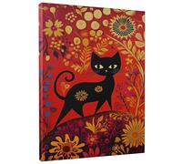 Stampa artistica da parete su tela con gatto autunnale, motivo floreale rosso, arte fantasiosa per soggiorno, camera da letto, decorazione per la casa di Halloween, senza cornice, 20,3 x 30,5 cm