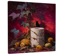 Stampa artistica da parete su tela con gatto autunnale, stampa floreale rossa e verde, decorazione astratta per la casa per soggiorno, camera da letto, cucina, tela avvolta 30 x 30 cm