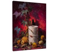 Stampa artistica da parete su tela con gatto autunnale, stampa floreale rossa e verde, decorazione astratta per la casa per soggiorno, camera da letto, cucina, tela avvolta 20 x 25 cm