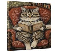Stampa artistica da parete su tela con gatto vintage, stampa ritratto di animali marroni e verdi, accogliente angolo lettura decorazione per la casa per soggiorno, camera da letto, biblioteca, tela
