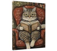 Stampa artistica da parete su tela con gatto vintage, stampa ritratto di animali marroni e verdi, accogliente angolo lettura decorazione per la casa per soggiorno, camera da letto, biblioteca, tela