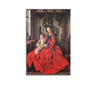 Stampa artistica da parete su tela con immagine di Jan Van Eyck Painter Works (La Vergine e il bambino che leggono), 30 x 45 cm