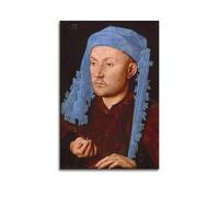 Stampa artistica da parete su tela con immagine di Jan Van Eyck Painter Works (ritratto di un uomo con un accompagnatore blu), 50 x 75 cm
