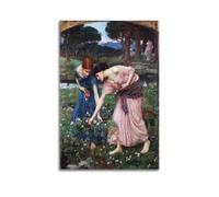 Stampa artistica da parete su tela con immagine di John William Waterhouse, con boccioli di rosa e scritta "Gather Ye Ma", per camera da letto e soggiorno, 30 x 45 cm