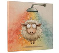Stampa artistica da parete su tela con immagine di pecore, stampa colorata con animali, divertente decorazione per il bagno per soggiorno, camera da letto, camera dei bambini, opera d'arte umoristica